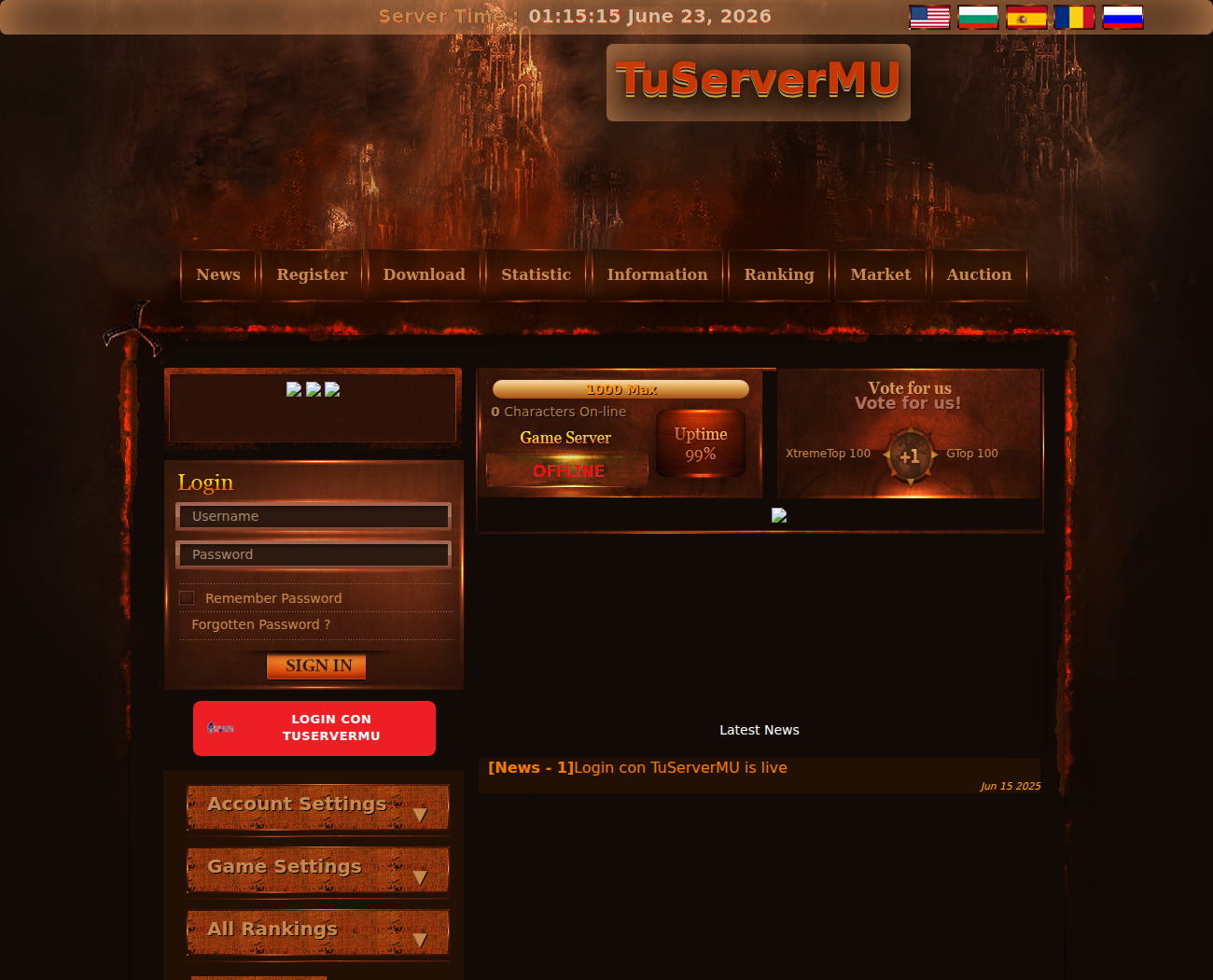 Login con TuServerMU on a DT-Web 2.0 site