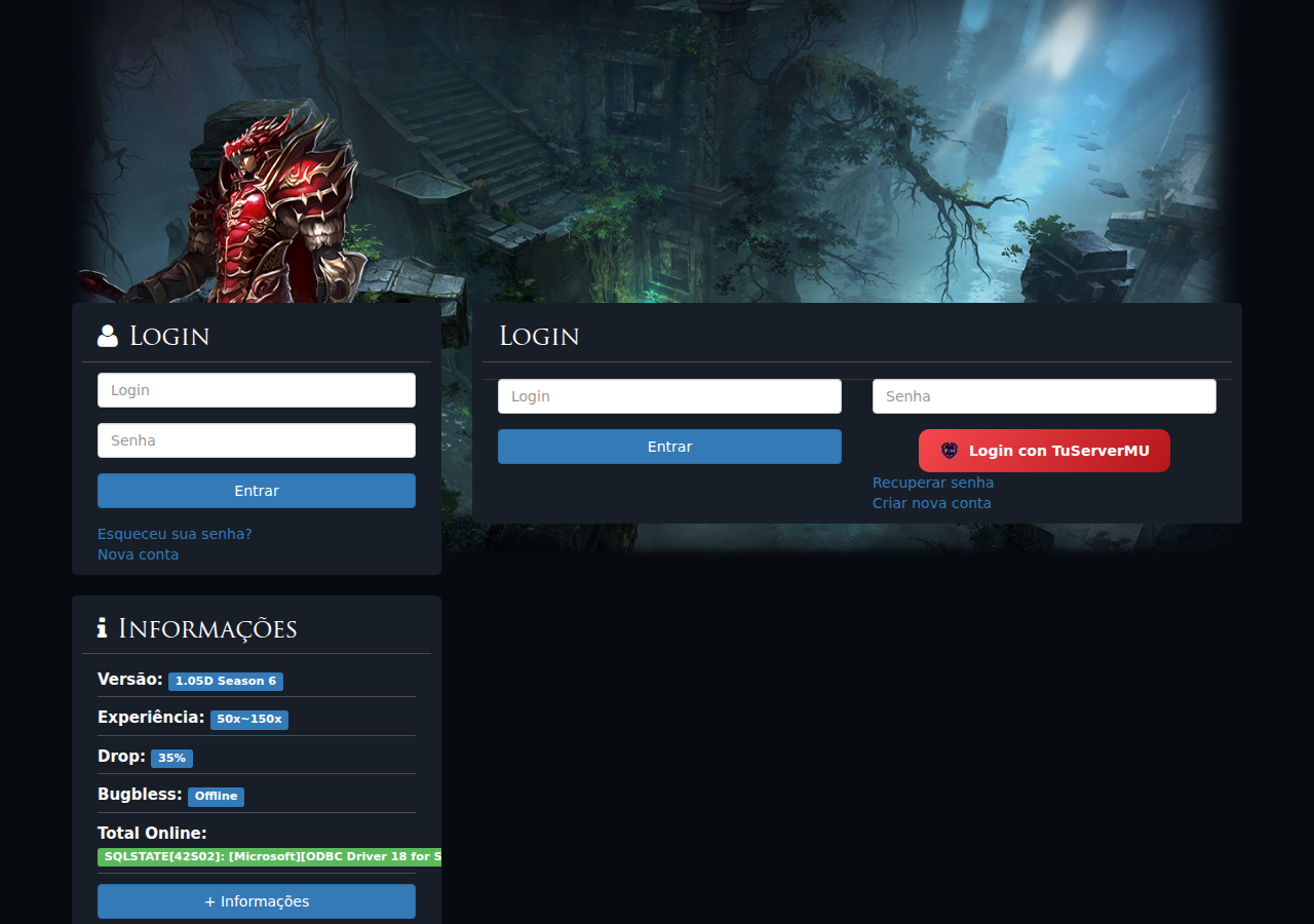 Login con TuServerMU on a MuWeb Online login page
